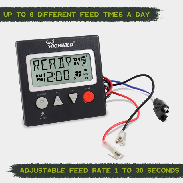 Alt view image 2 of 6 - 6V/12V Universal Game Feeder Digital Timer | Up to 8 Feed Times Deer Feeder Timer with Adjustable Feed Duration, Motor Speed, LCD Display, and Memory Function for Hunting