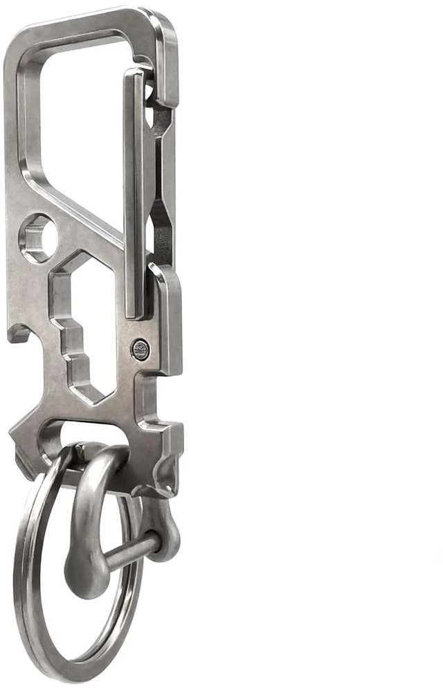 Main image of Titanium Carabiner Clip,Multifunctional EDC Keychain with D Ring | This Keychain functions as a bottle opener, flathead screwdriver, Phillips screwdriver, wrench, and bicycle spoke wrench