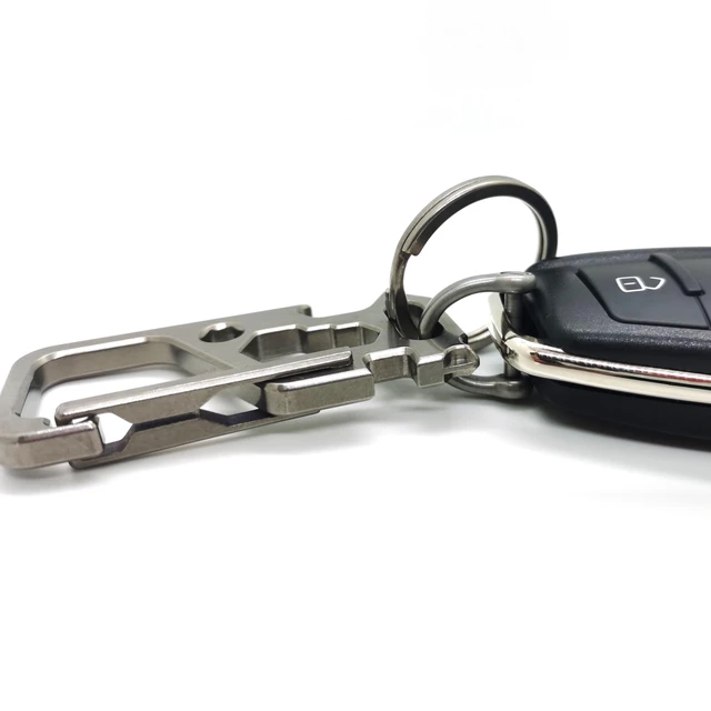 Alt view image 2 of 7 - Titanium Carabiner Clip,Multifunctional EDC Keychain with D Ring | This Keychain functions as a bottle opener, flathead screwdriver, Phillips screwdriver, wrench, and bicycle spoke wrench