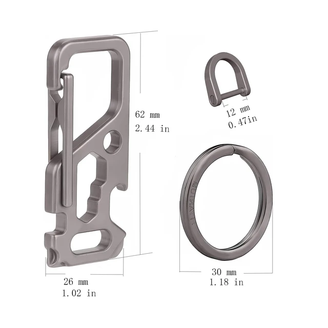 Alt view image 4 of 7 - Titanium Carabiner Clip,Multifunctional EDC Keychain with D Ring | This Keychain functions as a bottle opener, flathead screwdriver, Phillips screwdriver, wrench, and bicycle spoke wrench