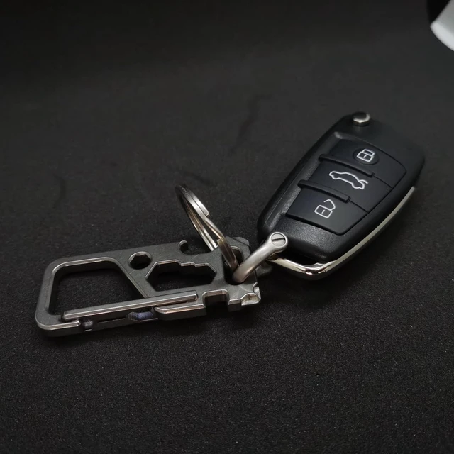 Alt view image 5 of 7 - Titanium Carabiner Clip,Multifunctional EDC Keychain with D Ring | This Keychain functions as a bottle opener, flathead screwdriver, Phillips screwdriver, wrench, and bicycle spoke wrench
