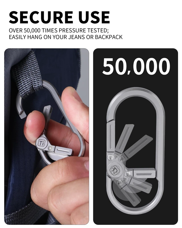 Alt view image 3 of 7 - Titanium Carabiner Keychain Clip, Minimalist Keychain Key Clip, EDC Quick Release Hooks with Bottle Opener, Gift for Men (Sliver)