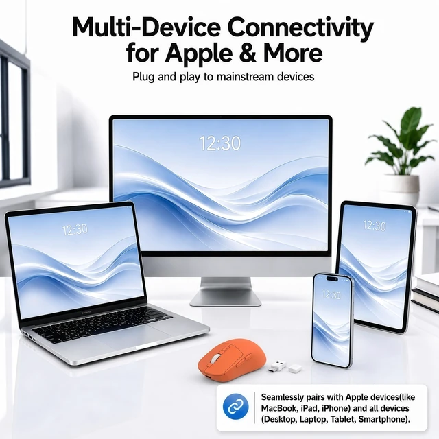 Alt view image 2 of 7 - -M1 Bluetooth Wireless Mouse for MacBook/Laptop/Mac - Orange | 4-Mode Connections Multi-Device, 3-level DPI, Mouse Jiggler, Silent Click, Ergonomic, Side Buttons, Type-C Rechargeable
