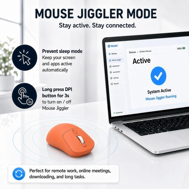 Alt view image 3 of 7 - -M1 Bluetooth Wireless Mouse for MacBook/Laptop/Mac - Orange | 4-Mode Connections Multi-Device, 3-level DPI, Mouse Jiggler, Silent Click, Ergonomic, Side Buttons, Type-C Rechargeable