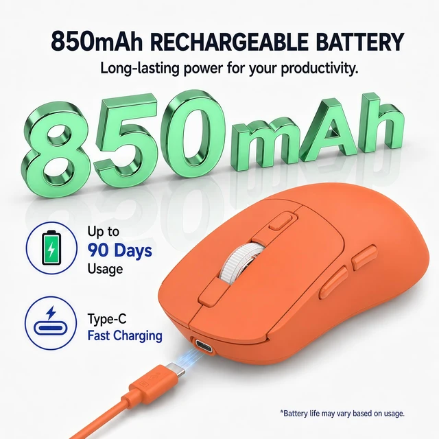 Alt view image 4 of 7 - -M1 Bluetooth Wireless Mouse for MacBook/Laptop/Mac - Orange | 4-Mode Connections Multi-Device, 3-level DPI, Mouse Jiggler, Silent Click, Ergonomic, Side Buttons, Type-C Rechargeable