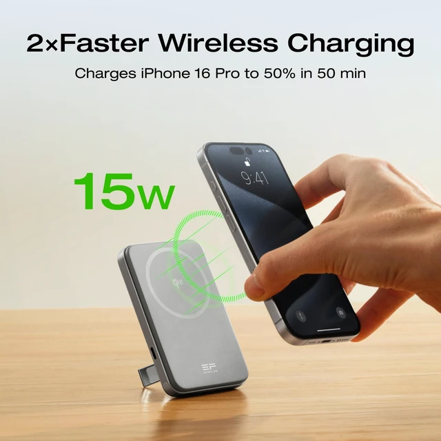 Alt view image 2 of 7 - Rapid Mag Power Bank, 5,000mAh Qi2 Certified Portable Charger | magsafe portable charger 30W Max Fast Charging Battery Pack with Built-in USB-C Cable & Stand for iPhone16/15/14/13/12