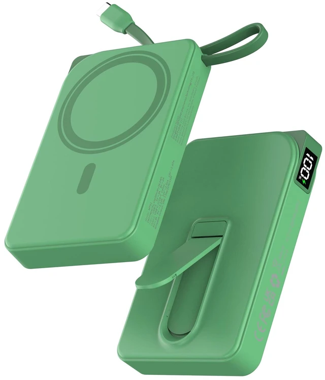 Main image of for Magsafe Portable Charger, 3-in-1 Magnetic Power Bank with Stand, 10000mAh Wireless Battery Pack Fast Charging with Built in Cable(USB C), Powerbank for iPhone17/16/15/14/13 Travel & Daily, Green