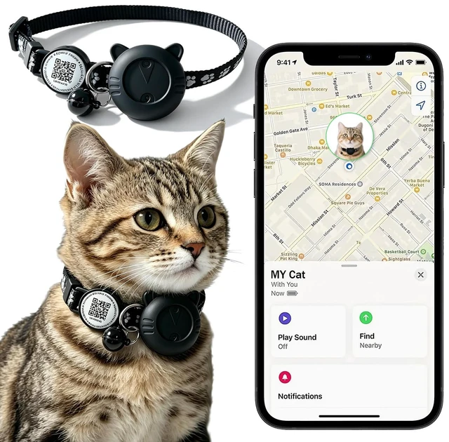 Main image of Smart GPS Cat Tracker Collar with QR Code - Waterproof Pet Locator for Small to Large Cats - Compatible with Apple Find My - No Monthly Fees - Advanced Tracking Solution