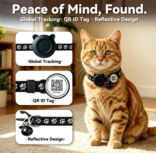 Alt view image 5 of 7 - Smart GPS Cat Tracker Collar with QR Code - Waterproof Pet Locator for Small to Large Cats - Compatible with Apple Find My - No Monthly Fees - Advanced Tracking Solution