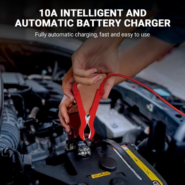 Alt view image 2 of 7 - Car Battery Charger 12V 10A Smart Trickle Charger Fully Automatic | Battery Maintainer Temperature Compensation LCD Display 8-Layer Protection Suitable for Car Truck Motorcycle Lawn Mower Boat