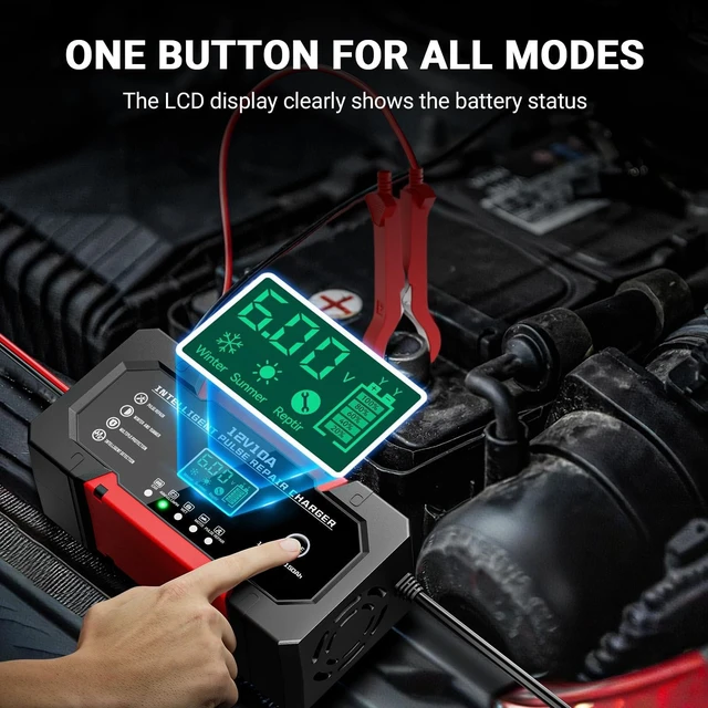 Alt view image 5 of 7 - Car Battery Charger 12V 10A Smart Trickle Charger Fully Automatic | Battery Maintainer Temperature Compensation LCD Display 8-Layer Protection Suitable for Car Truck Motorcycle Lawn Mower Boat