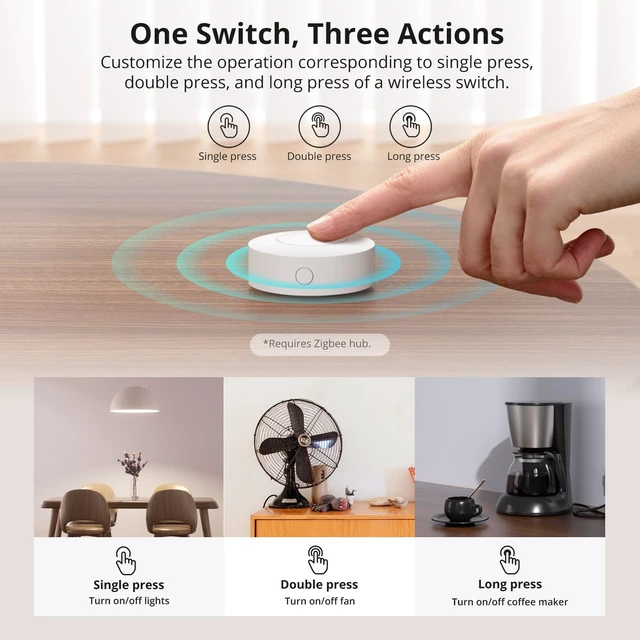 Alt view image 5 of 7 - Zigbee Switch, SNZB-01P Wireless Push Button, Supports to Create Smart Scenes, Trigger the Connected Devices on eWelink APP with Three Control Options, SONOFF ZigBee Bridge Required, 2Pack