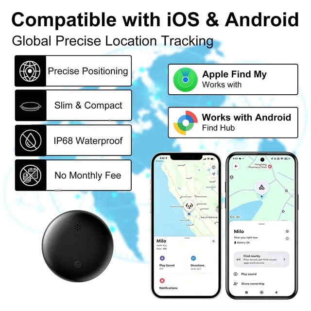 Alt view image 2 of 7 - GPS Pet Tracker for Dogs (Android & iOS), Smart Pet Tracker for Collar | Smart Mini Location Collar Trackers for Cats, No Monthly Fee/No SIM Card, IP68 Waterproof, Ultra-Slim