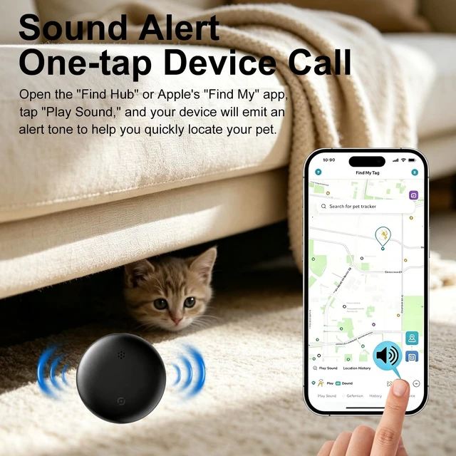 Alt view image 3 of 7 - GPS Pet Tracker for Dogs (Android & iOS), Smart Pet Tracker for Collar | Smart Mini Location Collar Trackers for Cats, No Monthly Fee/No SIM Card, IP68 Waterproof, Ultra-Slim