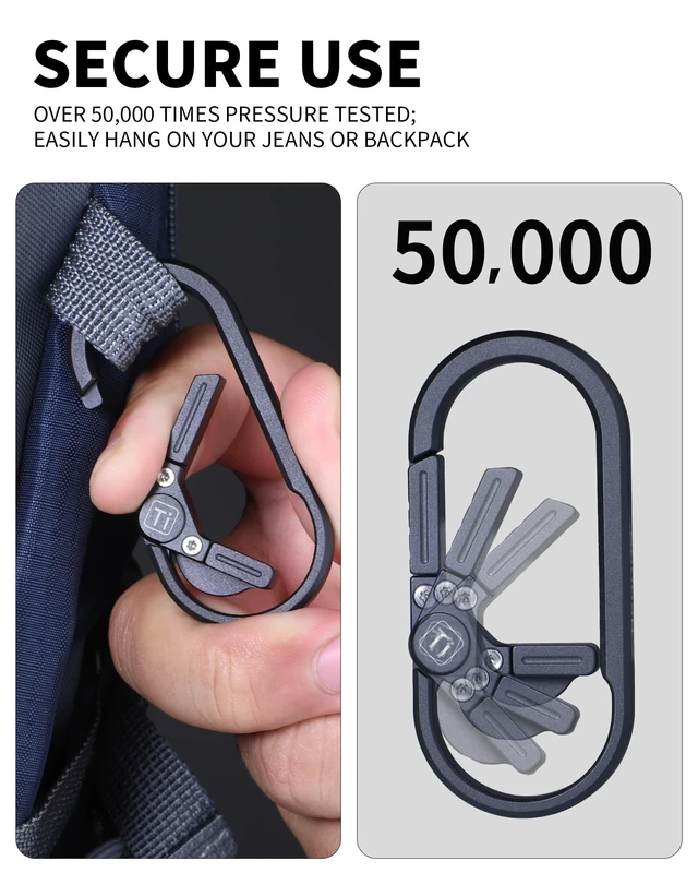 Alt view image 3 of 7 - Titanium Carabiner Keychain Clip, Minimalist Keychain Key Clip, EDC Quick Release Hooks with Bottle Opener, Gift for Men (Black)