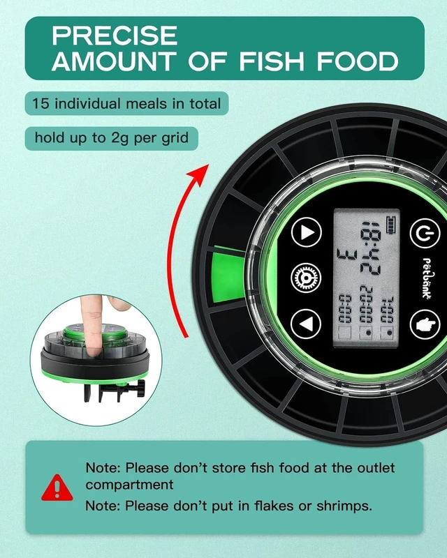 Alt view image 2 of 7 - Automatic Fish Feeder for Aquarium Portion Control & Moisture-Proof | USB-C Rechargeable Auto Fish Food Dispenser with Timer, LCD Display, Vacation Precision Feeding for Small Tank Betta Turtle