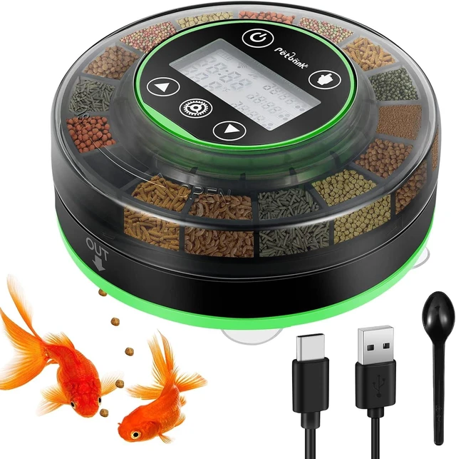 Main image of Automatic Fish Feeder for Aquarium Portion Control & Moisture-Proof | USB-C Rechargeable Auto Fish Food Dispenser with Timer, LCD Display, Vacation Precision Feeding for Small Tank Betta Turtle