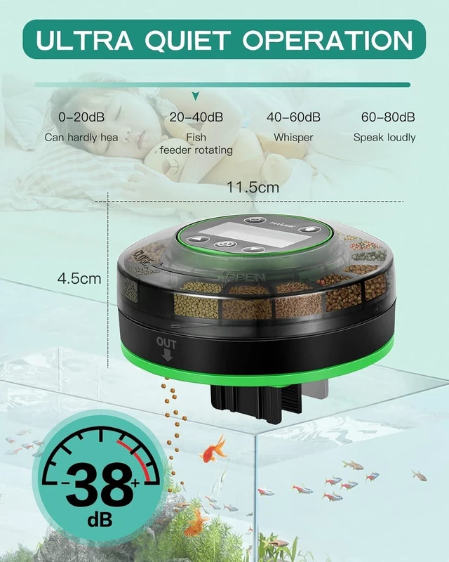 Alt view image 7 of 7 - Automatic Fish Feeder for Aquarium Portion Control & Moisture-Proof | USB-C Rechargeable Auto Fish Food Dispenser with Timer, LCD Display, Vacation Precision Feeding for Small Tank Betta Turtle