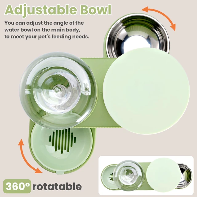 Alt view image 4 of 7 - Automatic Cat Feeder Stainless Steel Water Dispenser Gravity Food Feeder and Waterer Set with Pet Food Bowl for Small Medium Kitten Puppy Pets Large Capacity(Green)