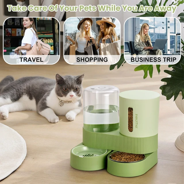 Alt view image 7 of 7 - Automatic Cat Feeder Stainless Steel Water Dispenser Gravity Food Feeder and Waterer Set with Pet Food Bowl for Small Medium Kitten Puppy Pets Large Capacity(Green)