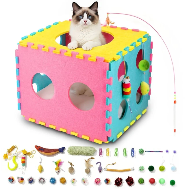 Main image of 41 Pcs Interactive Cat Toys for Indoor Cats, Kitten Toys | with Soft Pillow, Catnip Toys, Chew Rope, Feather Wand, Springs, Balls, Cat Gifts
