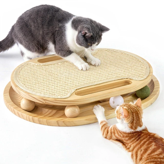 Main image of Cat Scratcher with Ball Track Toy, Sisal Scratch Pad for Indoor Use | Wooden Interactive Cat Puzzle Toys for Adult Cats, Kitten Mental Stimulation Self Play Home Enrichment, Spinning Balls