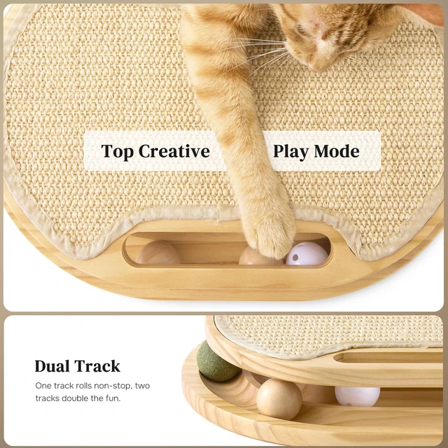 Alt view image 3 of 7 - Cat Scratcher with Ball Track Toy, Sisal Scratch Pad for Indoor Use | Wooden Interactive Cat Puzzle Toys for Adult Cats, Kitten Mental Stimulation Self Play Home Enrichment, Spinning Balls