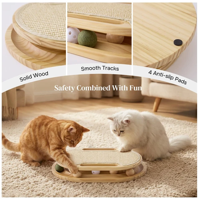 Alt view image 5 of 7 - Cat Scratcher with Ball Track Toy, Sisal Scratch Pad for Indoor Use | Wooden Interactive Cat Puzzle Toys for Adult Cats, Kitten Mental Stimulation Self Play Home Enrichment, Spinning Balls