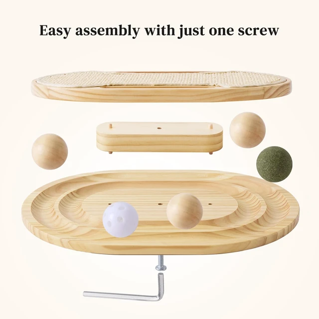 Alt view image 6 of 7 - Cat Scratcher with Ball Track Toy, Sisal Scratch Pad for Indoor Use | Wooden Interactive Cat Puzzle Toys for Adult Cats, Kitten Mental Stimulation Self Play Home Enrichment, Spinning Balls