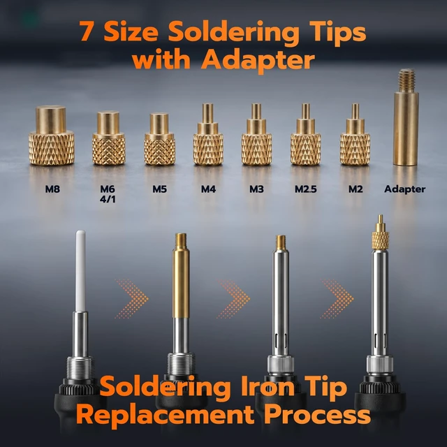 Alt view image 4 of 7 - Heat Set Insert Tools kit with 60W Soldering Iron & 380 Pcs Threaded Insert | With quick change M2-M8 sizes heat insert tips & brass nuts for plastic & 3D printing heat embedding