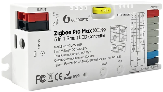 Main image of ZigBee 3.0 LED Strip Light Controller Pro Max 5 in 1 RGBCCT RGBW RGB CCT Dimmer Monochrome Color White Light Mix PWM Dimming 20A Pluggable Fuse App Voice Control (ZigBee Hub Require)