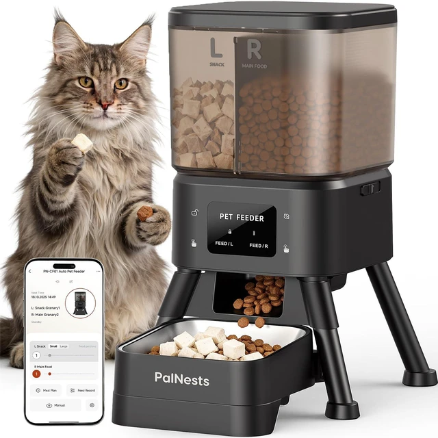 Main image of Dual Chamber Automatic Cat Feeder 4L, Dry/Treat Portion | Pet Food Dispenser with 2.4&5G WiFi App, Custom Schedule & Portion Control for Dry Food and Treats, Black