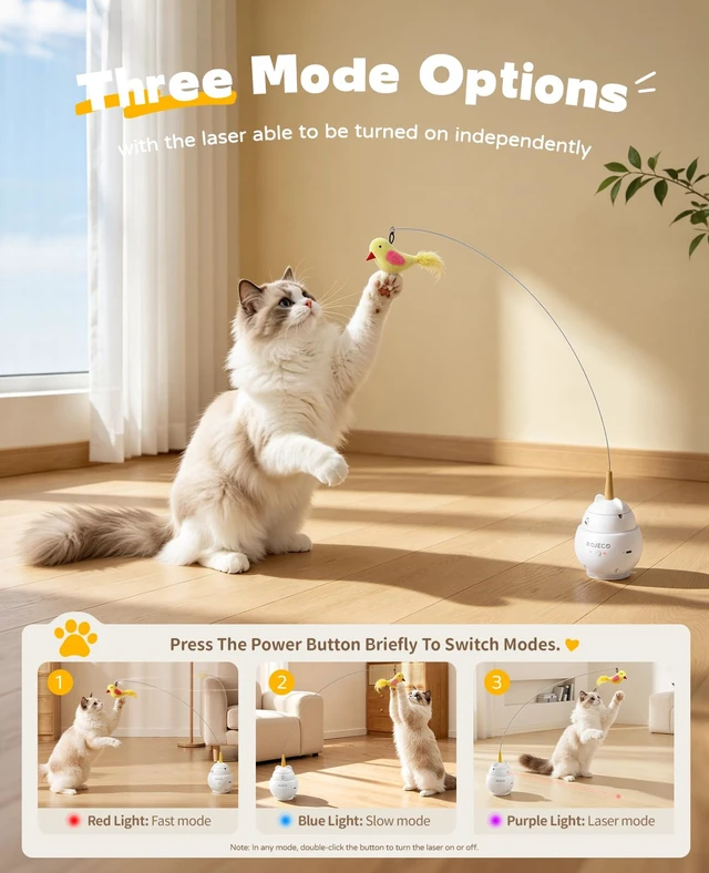 Alt view image 3 of 7 - 2-in-1 Cat Laser Toy, Flying Bird Interactive Toy for Indoor Cats | 360° Auto Rotation,3 Play Modes,Independently Controlled Laser,Replaceable Bird Accessory,Engaging Play For Bored Indoor Cats