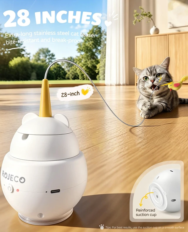 Alt view image 5 of 7 - 2-in-1 Cat Laser Toy, Flying Bird Interactive Toy for Indoor Cats | 360° Auto Rotation,3 Play Modes,Independently Controlled Laser,Replaceable Bird Accessory,Engaging Play For Bored Indoor Cats