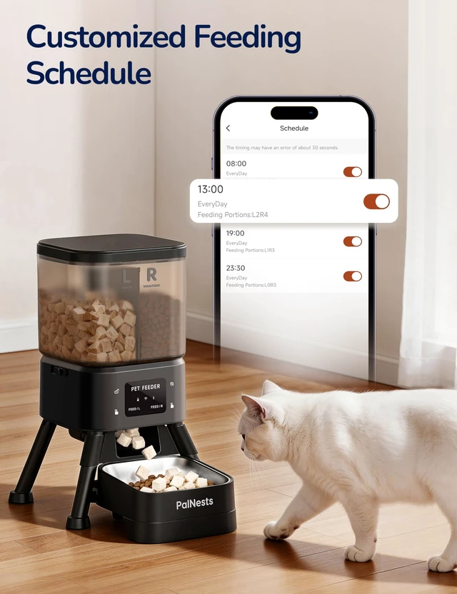 Alt view image 4 of 7 - Dual Chamber Automatic Cat Feeder 4L, Dry/Treat Portion | Pet Food Dispenser with 2.4&5G WiFi App, Custom Schedule & Portion Control for Dry Food and Treats, Black