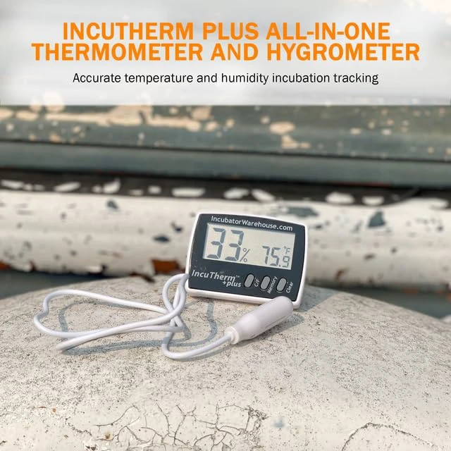 Alt view image 2 of 7 - Plus Digital Thermometer and Hygrometer for Egg Incubator | Large Digital Display with Min/Max Memory, Remote Sensor Probe, Reads Celsius and Fahrenheit +/-1° 1109, Easy Installation