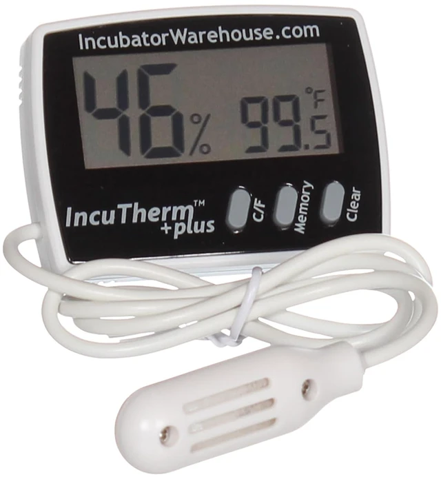 Main image of Plus Digital Thermometer and Hygrometer for Egg Incubator | Large Digital Display with Min/Max Memory, Remote Sensor Probe, Reads Celsius and Fahrenheit +/-1° 1109, Easy Installation