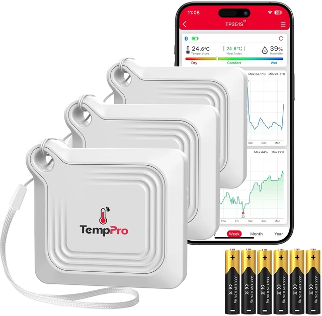 Main image of TempAir Bluetooth Thermometer Hygrometer, 260 ft Temperature Sensor | Greenhouse Thermometer with Remote App Control, Temperature and Humidity Monitor with 2-Year Data Logging Export, 3 pack