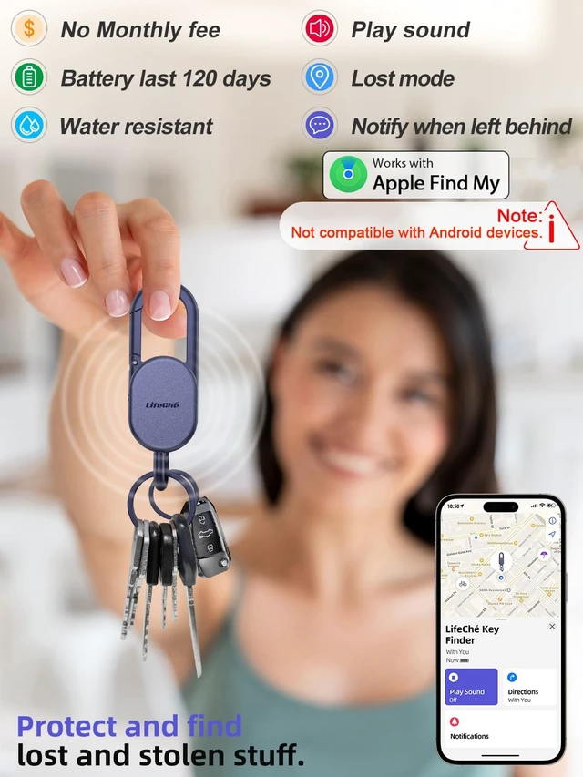 Alt view image 2 of 6 - Find My Key Finder, Stainless Steel Keychain, Rechargeable Tracker | Premium stainless steel key finder with Apple Find My compatibility, rechargeable battery dual key ring for everyday use