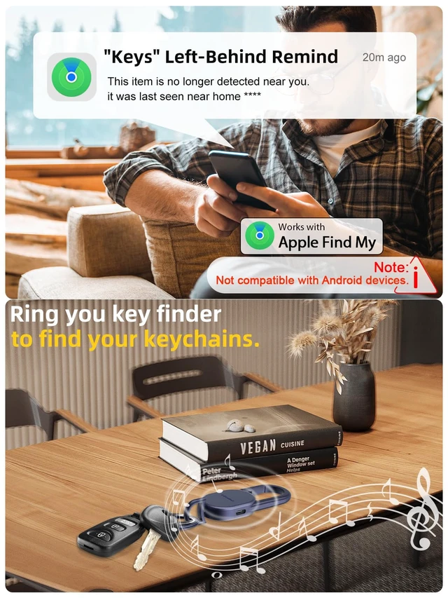 Alt view image 3 of 6 - Find My Key Finder, Stainless Steel Keychain, Rechargeable Tracker | Premium stainless steel key finder with Apple Find My compatibility, rechargeable battery dual key ring for everyday use