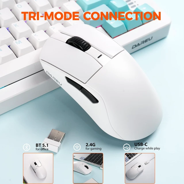 Alt view image 3 of 7 - A950GM Tri-Mode Wireless Gaming Mouse,26K DPI,60g Lightweight | P3395 Optical Sensor,30-40min Fast Charge,2.4G/BT/Wired,5 Programmable Buttons,128H playtime,Symmetrical,for PC/Laptop/Mac