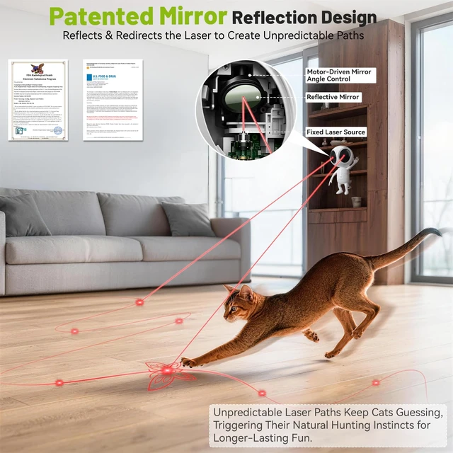 Alt view image 2 of 7 - Laser Cat Toys for Indoor Cats, 2 in 1 Interactive Automatic Dual Laser & Catnip UFO Dangler for Kitten Toys, Truly Random Trajectory Radar Motion-Activated, Rechargeable 4 Modes, Clamp Design