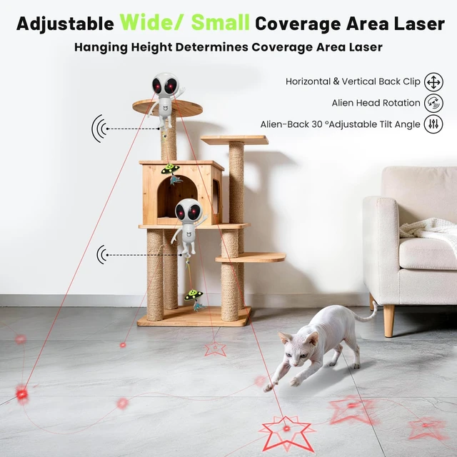 Alt view image 4 of 7 - Laser Cat Toys for Indoor Cats, 2 in 1 Interactive Automatic Dual Laser & Catnip UFO Dangler for Kitten Toys, Truly Random Trajectory Radar Motion-Activated, Rechargeable 4 Modes, Clamp Design