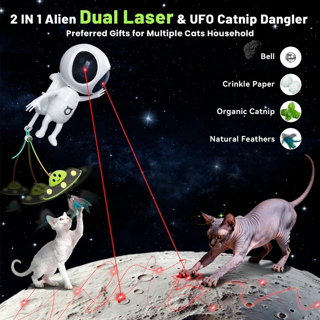 Alt view image 3 of 7 - Laser Cat Toys for Indoor Cats, 2 in 1 Interactive Automatic Dual Laser & Catnip UFO Dangler for Kitten Toys, Truly Random Trajectory Radar Motion-Activated, Rechargeable 4 Modes, Clamp Design
