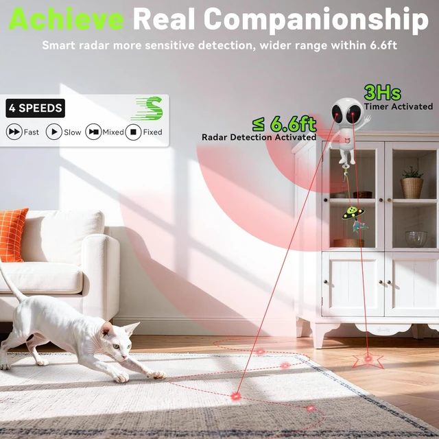 Alt view image 5 of 7 - Laser Cat Toys for Indoor Cats, 2 in 1 Interactive Automatic Dual Laser & Catnip UFO Dangler for Kitten Toys, Truly Random Trajectory Radar Motion-Activated, Rechargeable 4 Modes, Clamp Design