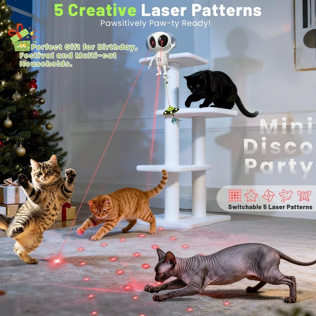 Alt view image 6 of 7 - Laser Cat Toys for Indoor Cats, 2 in 1 Interactive Automatic Dual Laser & Catnip UFO Dangler for Kitten Toys, Truly Random Trajectory Radar Motion-Activated, Rechargeable 4 Modes, Clamp Design