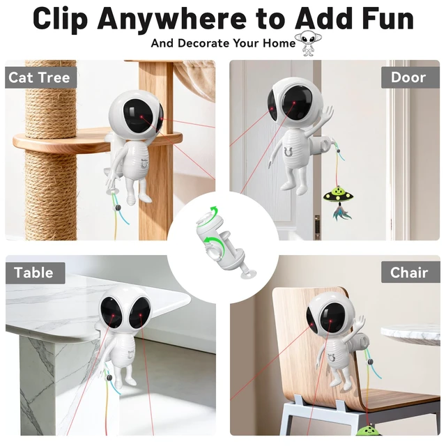 Alt view image 7 of 7 - Laser Cat Toys for Indoor Cats, 2 in 1 Interactive Automatic Dual Laser & Catnip UFO Dangler for Kitten Toys, Truly Random Trajectory Radar Motion-Activated, Rechargeable 4 Modes, Clamp Design
