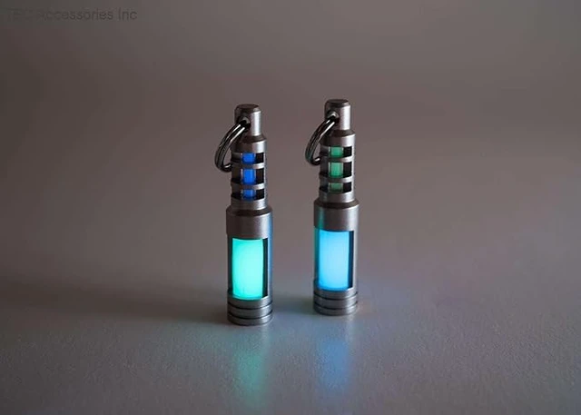 Alt view image 5 of 7 - Isotope Chain Reaction Fob - Hybrid Embrite Glow Fob Pellet (Aqua) and Stainless Steel Housing for 3x11mm Tritium Vial - EDC Tritium Keychain Accessory - Cool Keychains Accessories