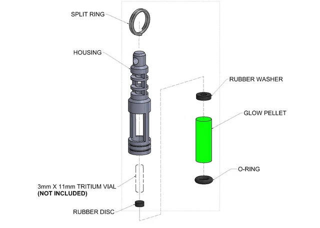 Alt view image 7 of 7 - Isotope Chain Reaction Fob - Hybrid Embrite Glow Fob Pellet (Aqua) and Stainless Steel Housing for 3x11mm Tritium Vial - EDC Tritium Keychain Accessory - Cool Keychains Accessories