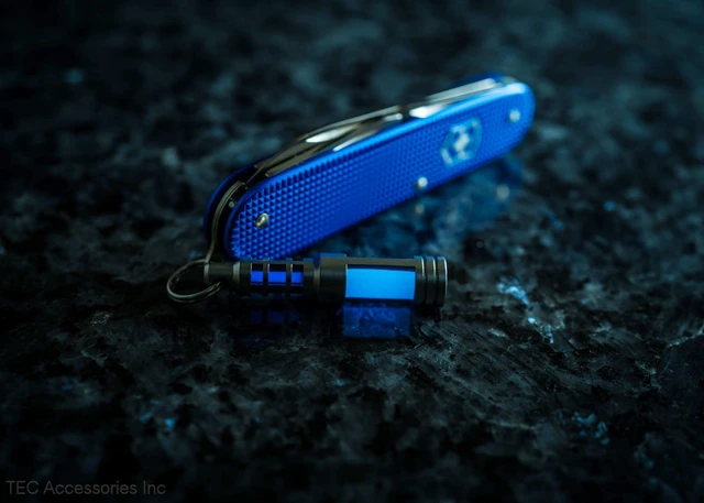 Alt view image 4 of 7 - Isotope Chain Reaction Fob - Hybrid Embrite Glow Fob Pellet (Aqua) and Stainless Steel Housing for 3x11mm Tritium Vial - EDC Tritium Keychain Accessory - Cool Keychains Accessories